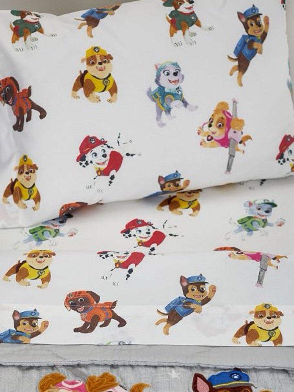 Pottery Barn Kids || Paw Patrol Toddler Sheet Set Pillow Case Flat Sheet White